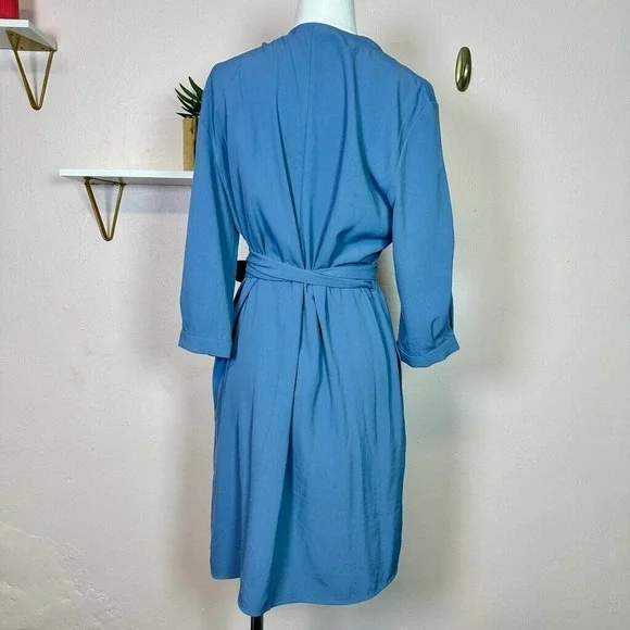 EVERLANE Japanese GoWeave Wrap Dress Blue Three Quarter Sleeve 10 - Picture 5 of 8